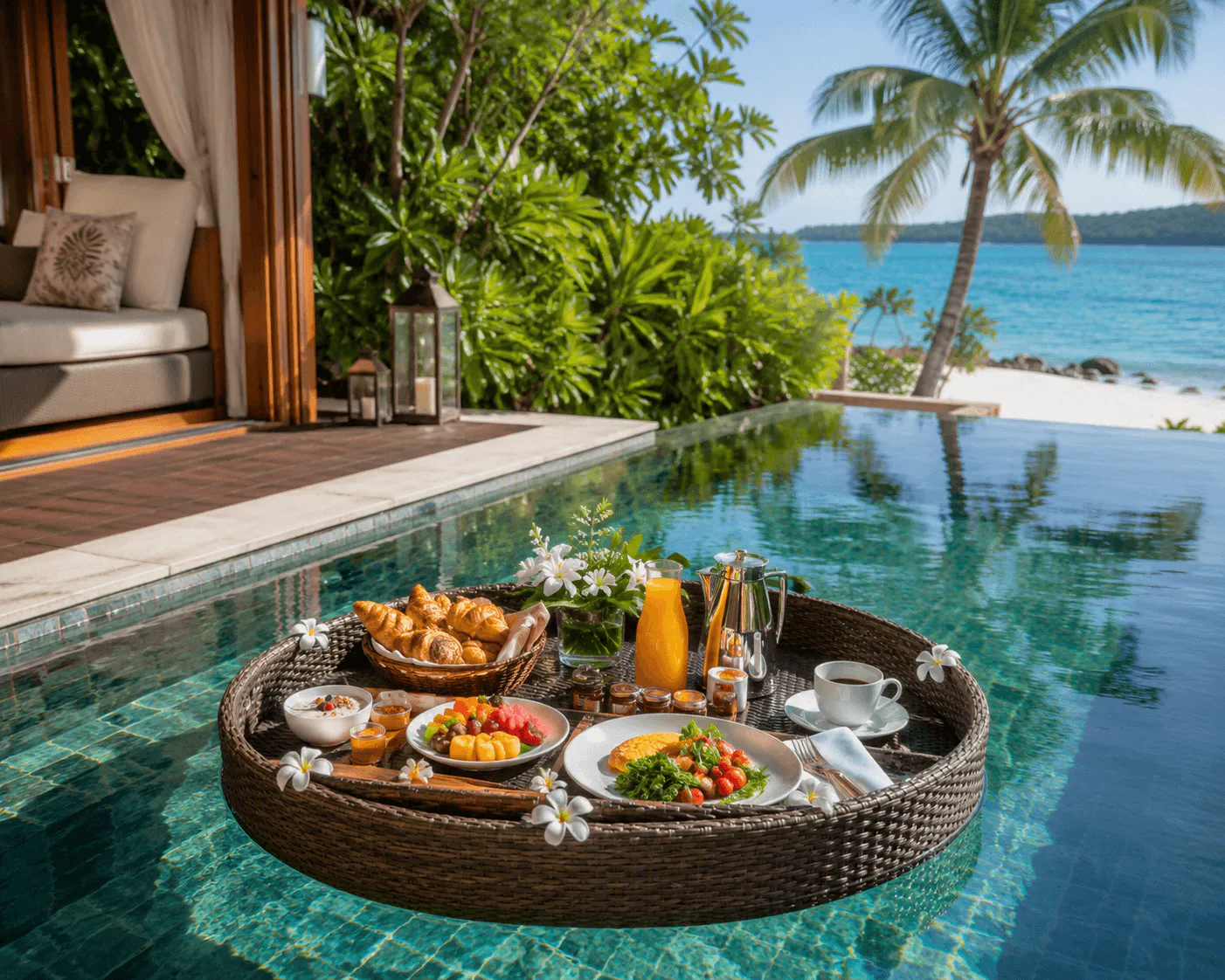 Floating breakfast in a private pool